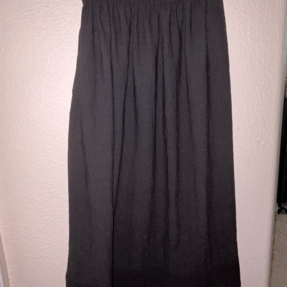 Max Studio Black Smocked A-line Linen Midi Skirt